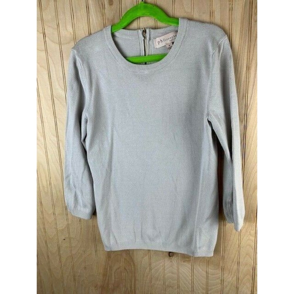 Philosophy Size Small Womens Sweater Beige 3/4 Sleeve Rib Cuff Hem Back Zip